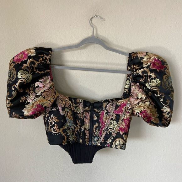House of CB Isabella Brocade Black Gold Bustier Crop Top Floral Size S - Picture 10 of 12